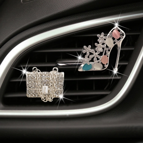 

2pcs/Set Car Air Outlet Diamond-Encrusted Decoration Aromatherapy Clip, Color: Bag+Color High Heels