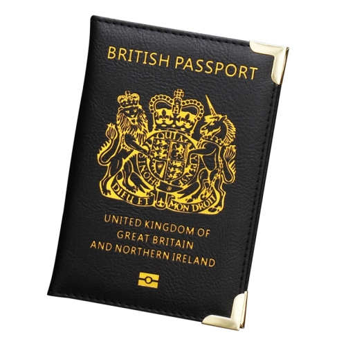 

British Passport Case Leather Metal Feet Passport Protection Cover(Black)