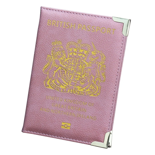 

British Passport Case Leather Metal Feet Passport Protection Cover(Pink)