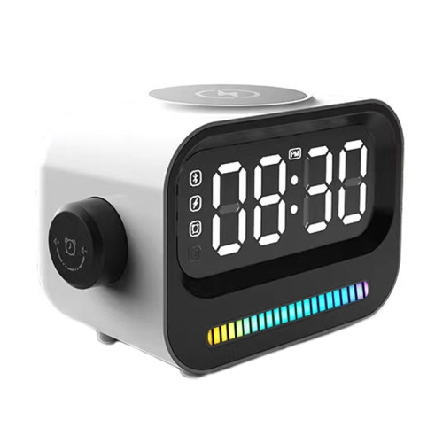 15W 3in1 Ambient Light นาฬิกาแสดงผลดิจิตอลลำโพง Bluetooth เครื่องชาร์จแม่เหล็กไร้สาย (สีขาว)