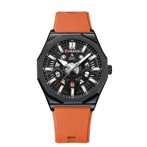 

Curren 8437 Casual Men Silicone Strap Quartz Watch with Calendar, Color: Black Shell Black Orange Strap