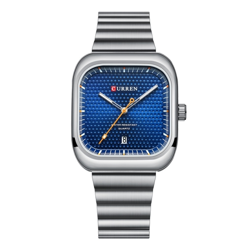 

Curren 8460 Casual Steel Strap Square Men Quartz Watch, Color: White Shell Blue