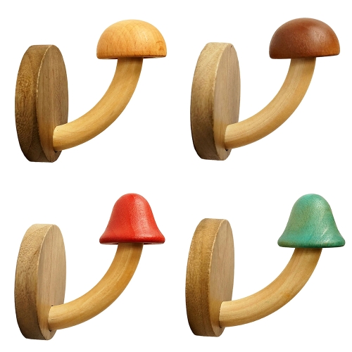 Wooden Mushroom Shape Punch-Free Coat Hook Home Decoration Storage