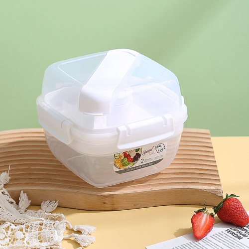 

Microwaveable Double Layer Salad Container Picnic Lunch Box with Fork Spoon, Spec: White/Small