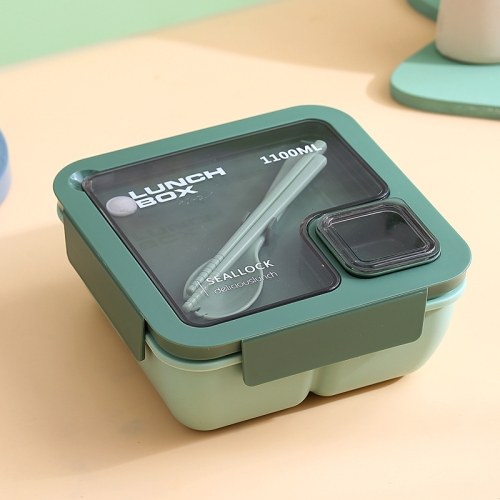 Square Microwaveable Lunch Box Hermetic Bento Box with Spoon Chopsticks(Green)