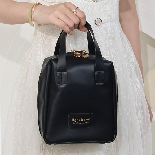 

PU Leather Handheld Makeup Bag Travel Large Capacity Portable Cosmetics Storage Bag, Color: Black