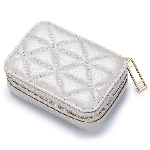 

Genuine Leather Diamond Portable Mini Lipstick Cosmetic Bag with Mirror Coin Purse Earphone Bag(Gray)