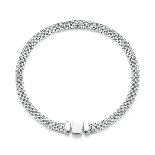 

S925 Sterling Silver Platinum Plated Braided Basic Bracelet, Size: 17cm