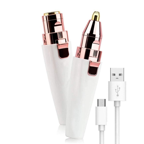 2 1개의 전기 눈썹 트리머 여성용 면도기 눈썹 셰이퍼, 모델: USB 충전 흰색
