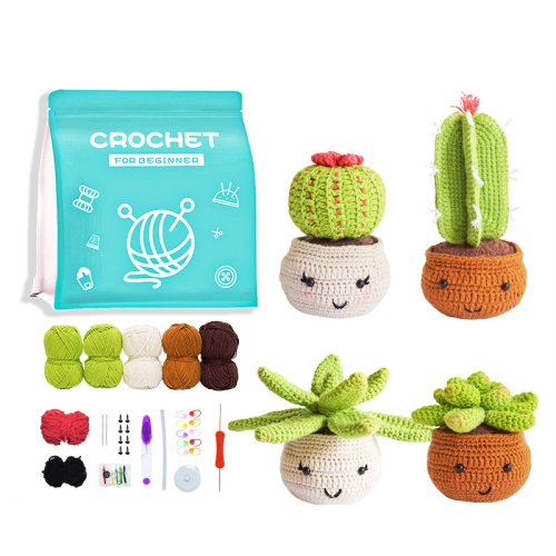 

4pcs /Set Large Cactus Crochet Starter Kit for Beginners with Step-by-Step Video Tutorials