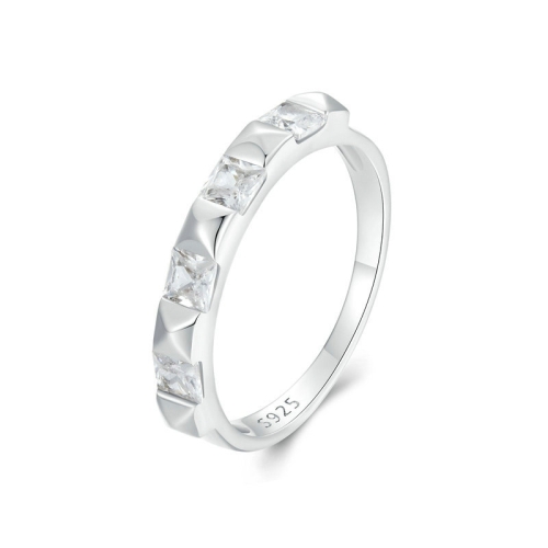 

S925 Sterling Silver Platinum Plated Sparkling Simple Rivet Ring, Size: No.6(BSR530)