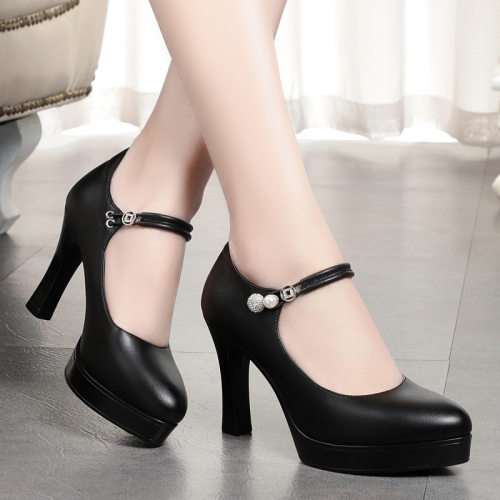 

Women High Heels Comfortable Small Heel Temperament Waterproof Platform One Buckle Shoes, Size: 34(Black)