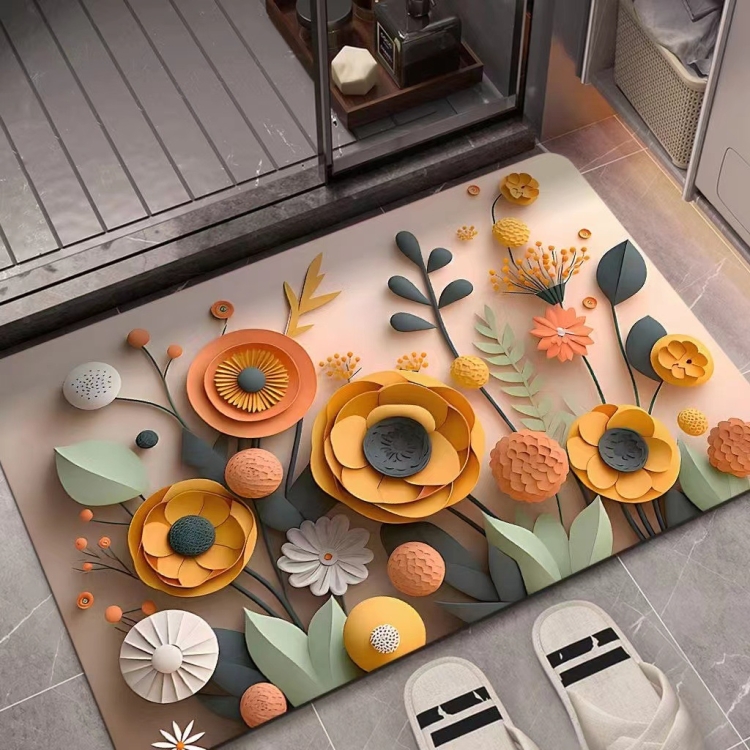 50 x 80cm 3D Oil Painting Diatom Mud Absorbent Floor Mat Non-slip  Carpet(Style 01)