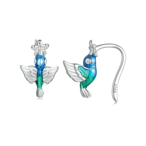 

S925 Sterling Silver Early Spring Hummingbird Women Earrings(BSE990)