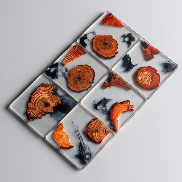 Resin Pine Spliced Insulated Tea Coaster Home Living Room Decoration  Accessories, Spec: 6pcs Square