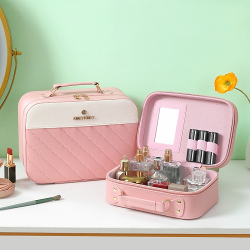 

Portable Large-capacity Diagonal Stripe Cosmetic Case Travel Handheld Storage Bag, Color: Pink Small