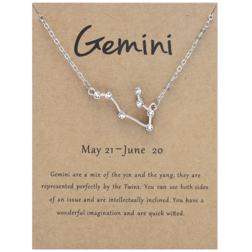 

12 Zodiac Signs With Diamonds Necklace Card Rhinestones Collarbone Chain Pendant, Style: Gemini Silver