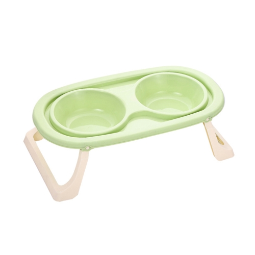 

Collapsible Pet Bowl Eating Drinking Bowl Neck Guard Tall Double Bowl, Style: PP Green