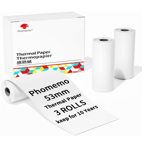 Phomemo 3rolls /Box 53mm Writing Quick-Drying Thermal Paper 10-Year Long-Lasting For M832 / M833 / M834 / M835 Printer