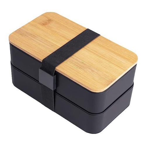 

1200ml Portable Compartment Insulated Double Layer Lunch Box Microwavable Plastic Food Container, Color: Without Insulation Bag Black