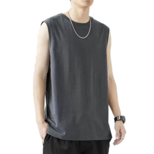 Men Summer Outdoor Vest Basketball Fitness Sports Sleeveless Crew Neck Shirt, Size: XXXL(Dark Gray)