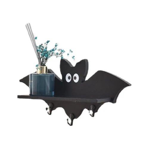 

Cartoon Bat Shape Wooden Wall Mount Storage Rack Key Holder 35x17cm(Black)