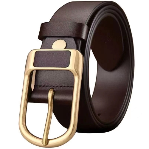 Dandali 120cm Mens Rubberized Pin Buckle Belt Casual Alloy Buckle Belt, Style: Gold Leather Pin Buckle(Coffee)