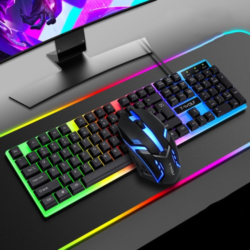 T-WOLF TF230 Colorful Light Effect Game Office Computer Wired Keyboard and Mouse Kit(Black)