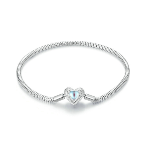 S925 Sterling Silver Plated White Gold Heart DIY Basic Bracelet, Length: 19cm