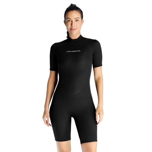 DIVE & SAIL 1.5mm Short Sleeve One-Piece Warm Wetsuit Surfing Snorkeling Winter Swimming Gear, Size: S(Female Black)