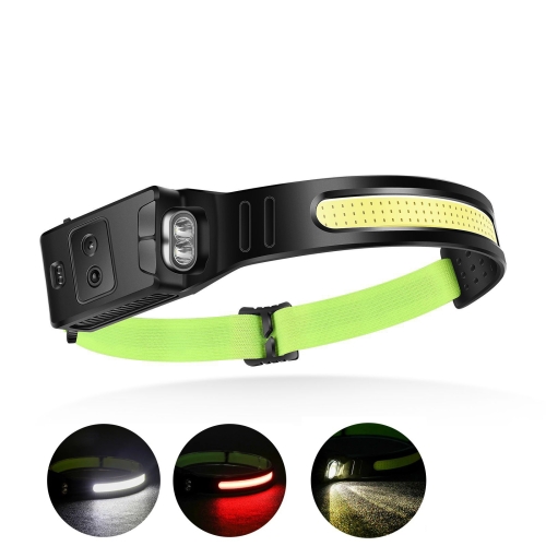 Fluorescent Belt Sensor Headlight Outdoor Running and Cycling Head Torch(White+Yellow Light)
