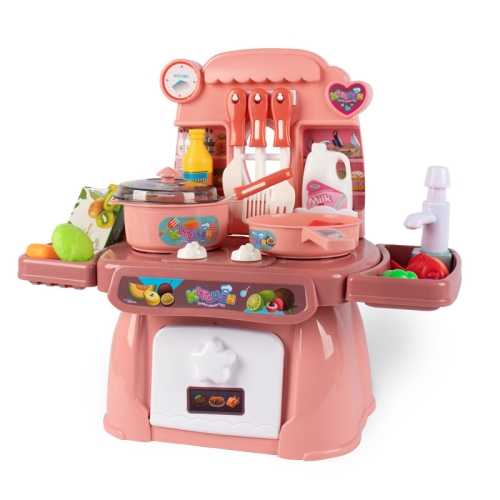 

24 In 1 Childre Mini Kitchen Toys Girls Simulation Play House Cooking Kitchen Set, Model: Pink