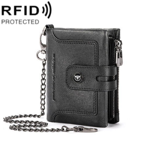 

BULL CAPTAIN 088 RFID Anti-Theft Zipper Buckle Multi-Card Slot Cowhide Vertical Wallet(Black)