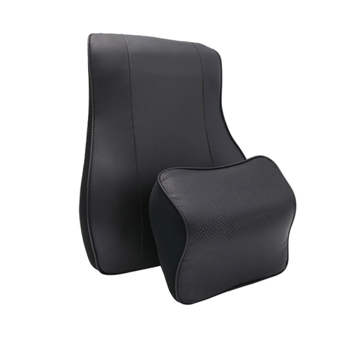 

Leather Memory Foam All Season Car Seat Neck Support Cushion Headrest+Waist Pad(Black)