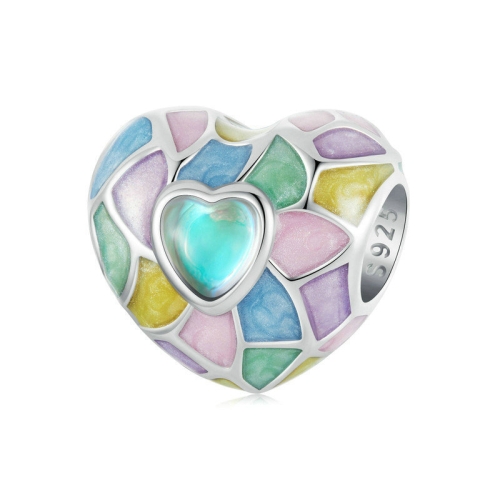 

S925 Sterling Silver Platinum Plated Neon Color Love Heart-Shaped DIY Beads(SCC2708)