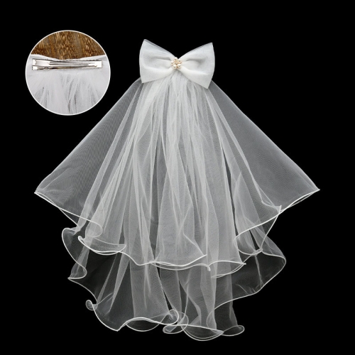 

Short Princess Veil Bridal Photo Props Sweet Registration License Bow Headdress, Style: Bow Tie Rolled Edge(40-50cm)
