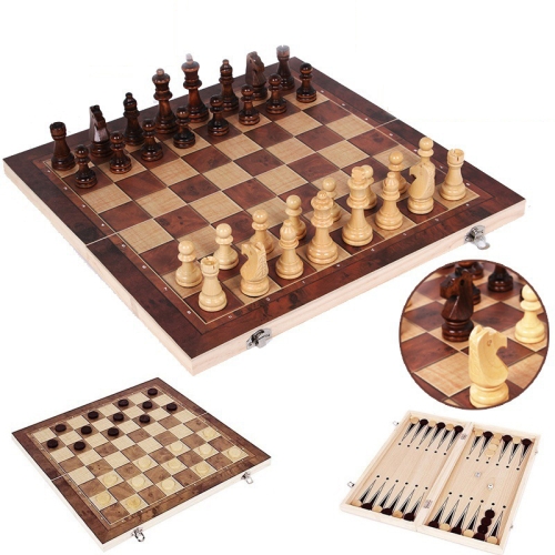 

24 x 24cm 3 In 1 Wooden Chess Set Foldable Chess Board For Kids Adults