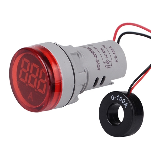 SINOTIMER ST16A Round 22mm LED Digital Signal Light 220V AC Ammeter 0-100A AC Current Indicator Light(01 Red)
