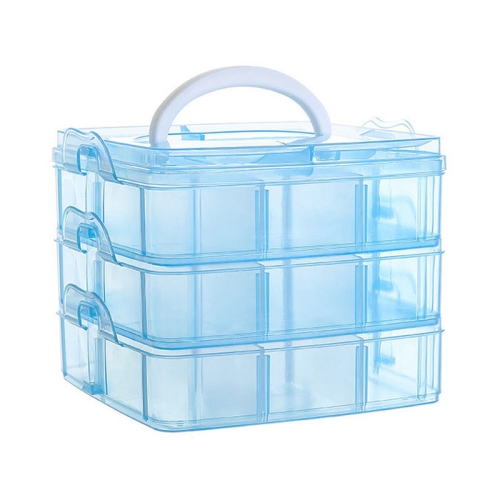 3 Layer Detachable Jewelry Storage Box Plastic Handheld Cosmetic Storage Box(Blue)