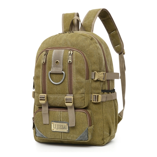 

LIJIEBAO Retro Canvas Shoulder Bag Outdoor Casual Backpack Large Capacity Computer Bag(Khaki)