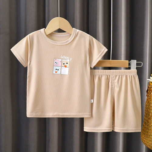 Boys Ice Silk Summer T-Shirt and Shorts Set Clothing Sets, Size: 140cm(Khaki)