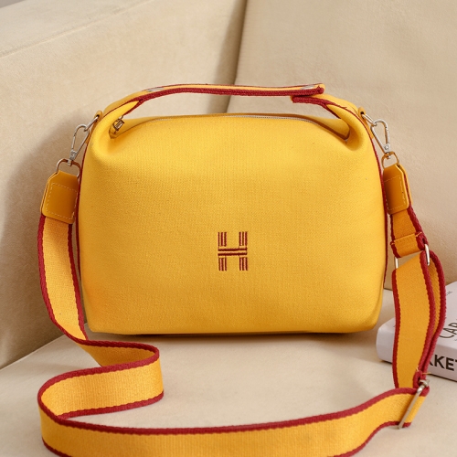 

Women Solid Color Canvas Bag Large Capacity Simple Shoulder Messenger Bag Cosmetic Bag(Yellow)