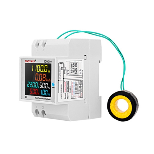 SINOTIMER SDM009 Din Rail Single-Phase Voltage Current Frequency Power Factor Electricity Multifunctional Meter, Model: AC250-450V External