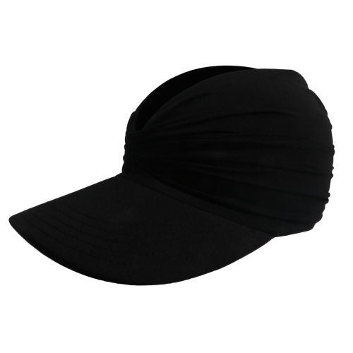 

Women Visor Sun Protection Cap Elastic Hollow Large Brim Hat(Black)