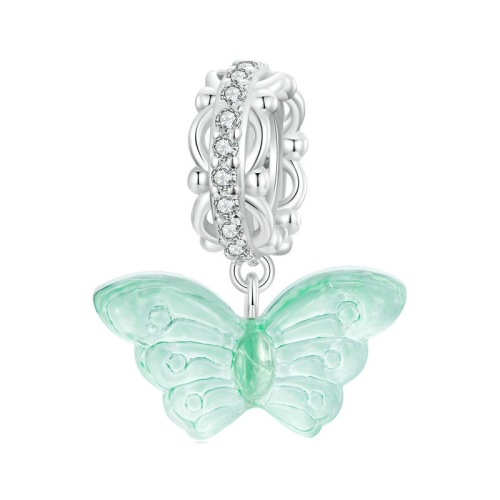 S925 Sterling Silver Platinum Plated Zircon Butterfly Glass DIY Pendant(SCC2712)