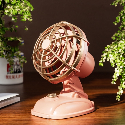 Mini Office Desktop Silent Electrical Fan Desktop Outdoor USB Retro Fan(Pink)