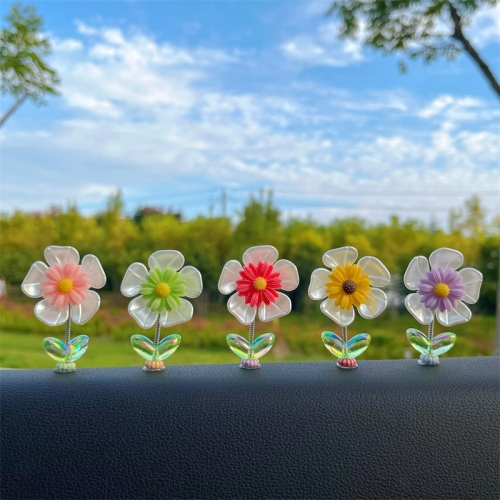 

5pcs /Set Flower Car Shaking Head Center Console Decoration, Style: Swinging Petals Sunflower+Leaves