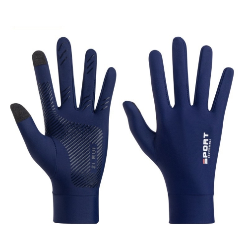 

Sunscreen Absorbent Fishing Touch Screen Ice Silk Gloves Anti-Slip Riding Full Finger Gloves, Size: L(Blue)