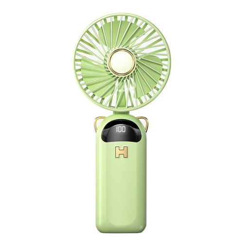 

Foldable Digital Display USB Charging Fan Handheld Mute Hanging Neck Outdoor Small Fan(Green)