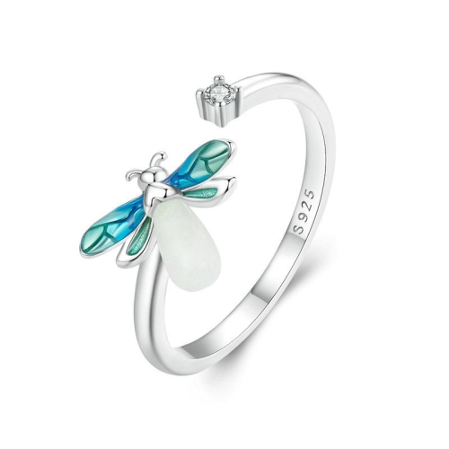 

S925 Sterling Silver Platinum Plated Firefly Luminous Ring Earrings, Specification: Ring